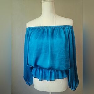 Women’s Off-Shoulder Bright Blue Peasant Top